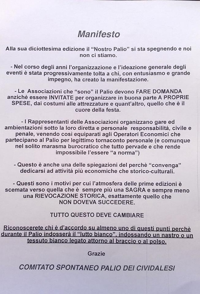 Palio di San Donato UNA PROTESTA SPONTANEA